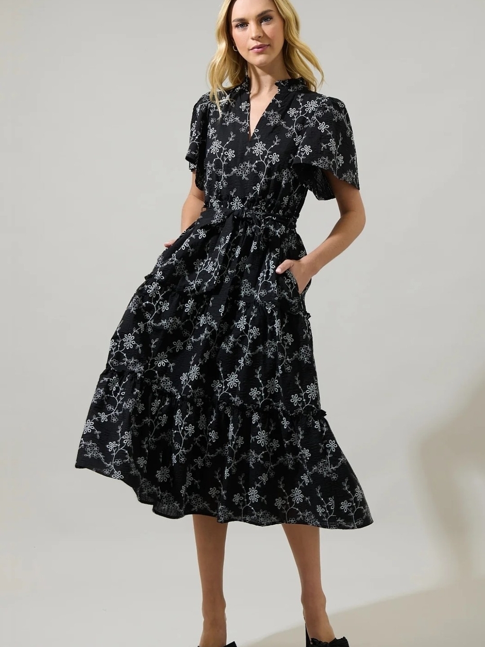 Sugarlips Black Floral Tiered Maxi Dress with Self Tie - Picture 3 of 4